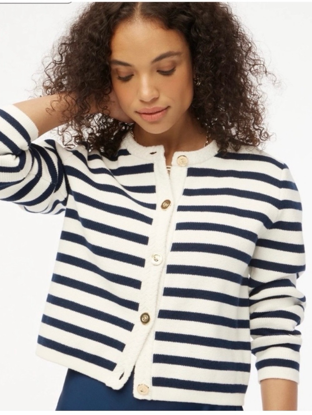 J. Crew Navy and White Striped Cardigan Sweater